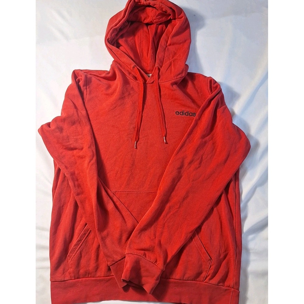 Adidas Hoodie Mens Medium Red Pullover Embroidered Linear Logo Fleece Sweatshirt